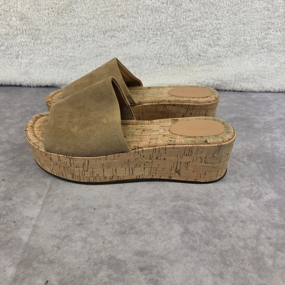 Nordstrom Rack Tan Suede Cork Platform Slide Sandals Wedge Slip On W-8